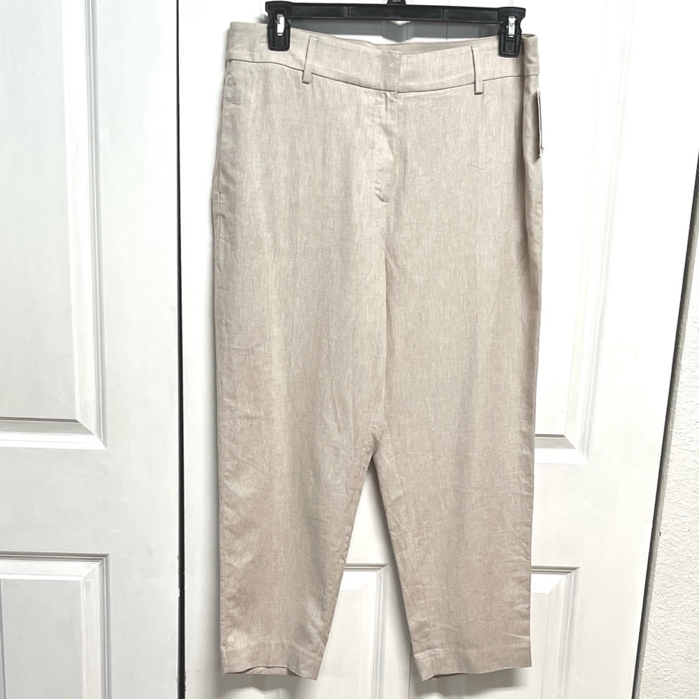 H&M Cream Women's Linen-Blend Crop Trousers Size 14 New with tags